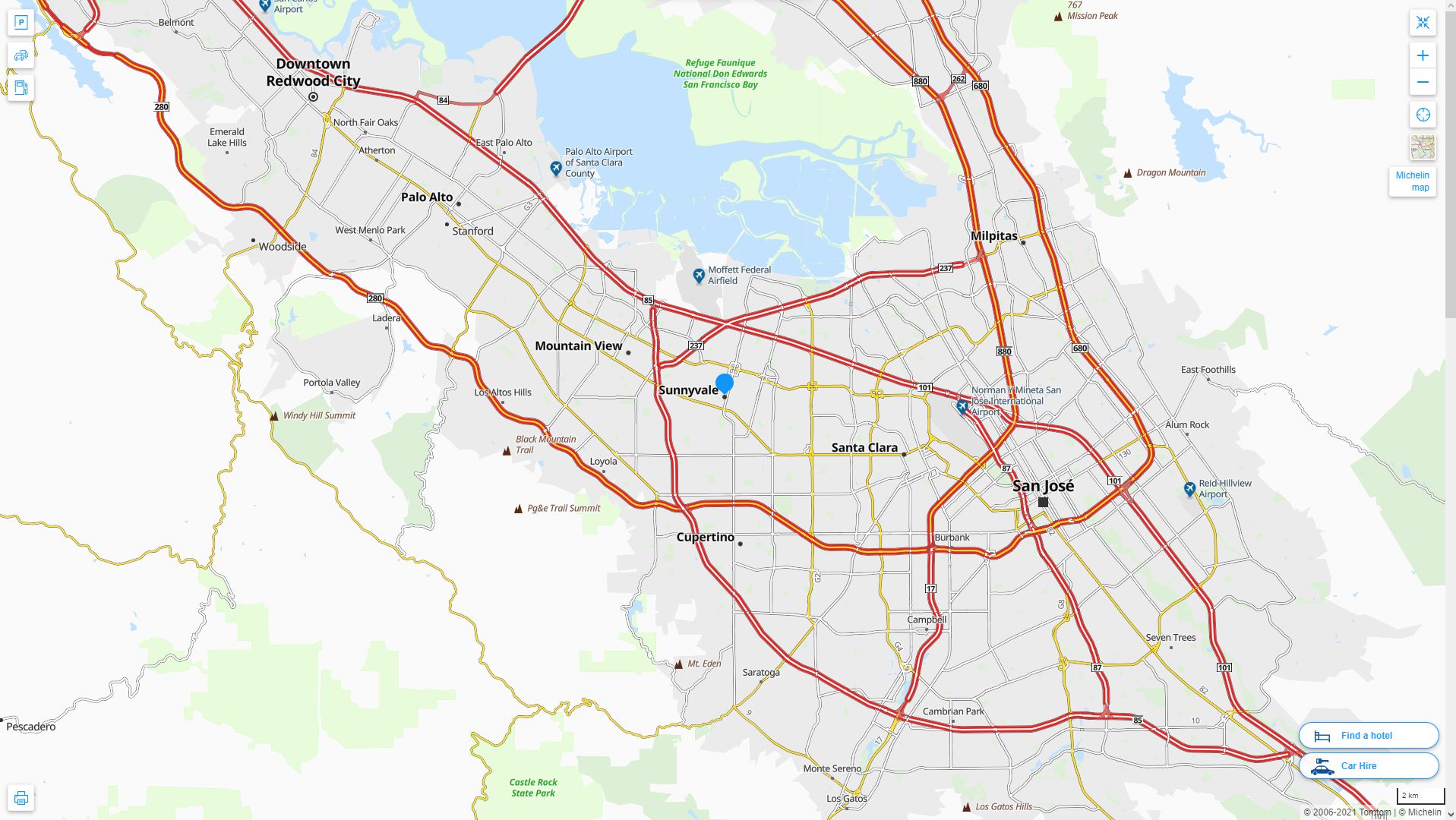 Sunnyvale California Highway and Road Map